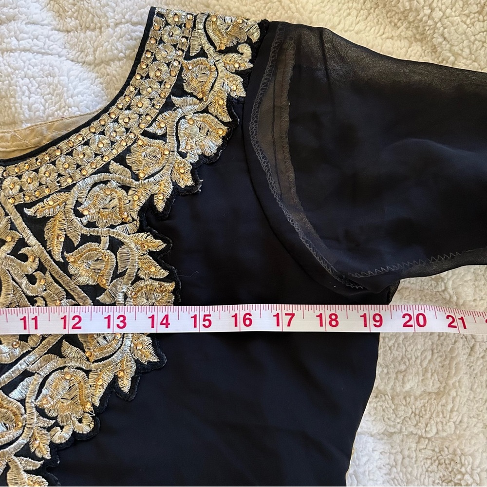 Indian Pakistani Custom Rhinestone Embroidered Kurta Tunic Top Medium Black Gold - Picture 9 of 11